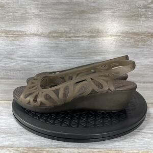 Crocs Women's Adriana III Jelly Olive Peep Toe Wedge Sandals Size 8